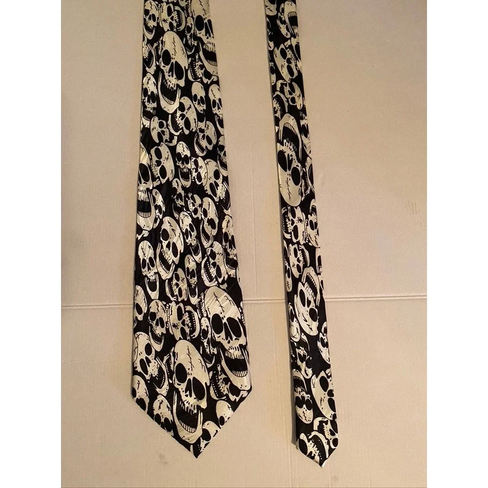 Keith Daniels The Last Laugh Skull Necktie Black Silver Gothic Punk Handmade Tie